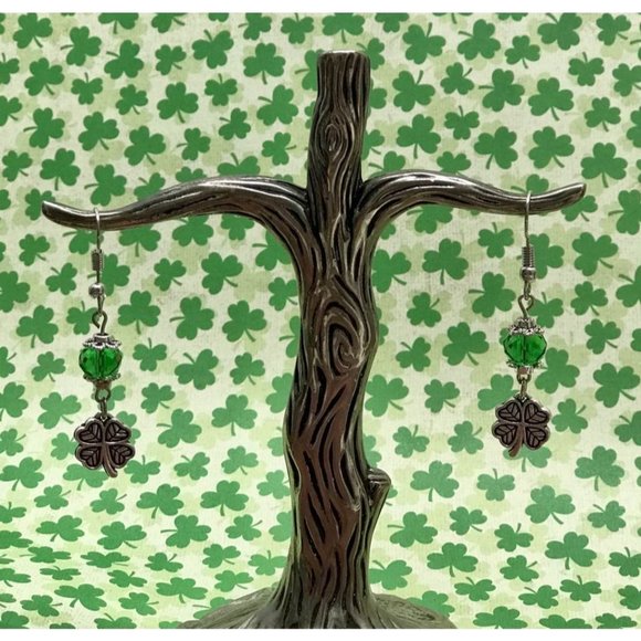 4 leaf clover shamrock dangle earrings - Picture 6 of 9
